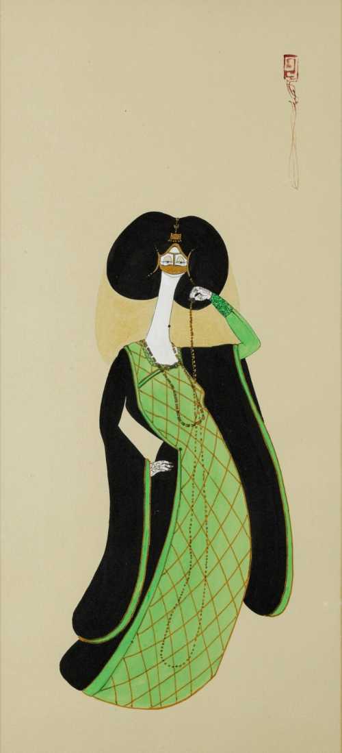 ArtChart | Standing Lady in Green Dress by Hayv Kahraman