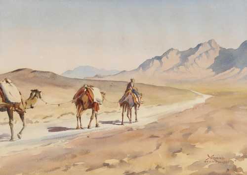 آرتچارت | صحنه‌ی کویر اصفهان با کاروانی از شترها از یرواند نهاپتیان