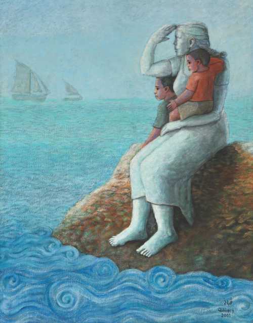 ArtChart | Children and Statue by Mohammed Hassan Mahmoud Al-Qabbani