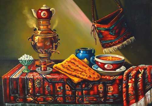 آرتچارت | طبیعت بی‌جان شرقی با سماور، ظروف و منسوجات از ابراهیم باجالانلو