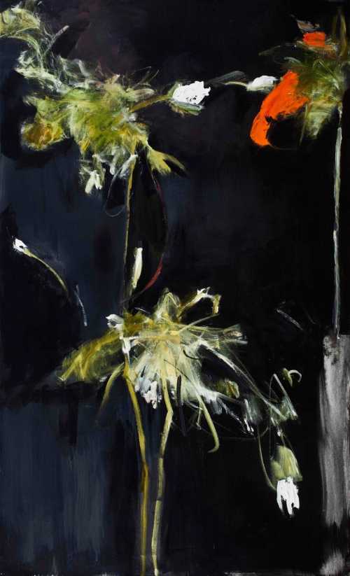 ArtChart | Foliage in Darkness Series (Orange Flower, Green Stem) by Farideh Lashai