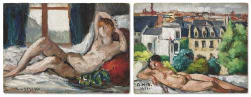 ArtChart | Nu sur le canapé; Nu devant la ville (Nude on the sofa; Nude in front of the city) by Georges Hanna Sabbagh