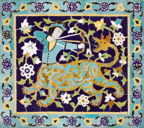 آرتچارت | پنل موزاییک کاشی برش خورده صفوی که صورت فلکی قوس را به تصویر می کشد، ایران، قرن 17/18 از هنرمند ناشناس