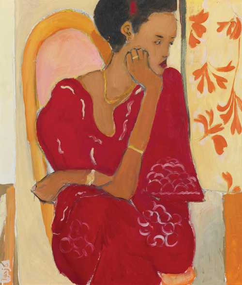 آرتچارت | زنی با لباس قرمز از كميل حوا